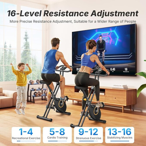 Folding Exercise Bike, Home Trainer with LCD Display 16-Level 2