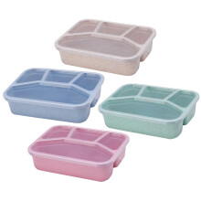 4 Weizenstroh Bento Box Fächer Tragbar