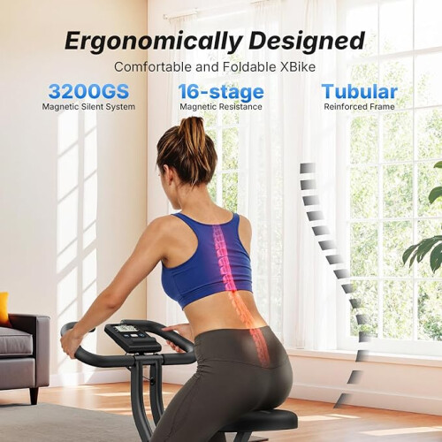 Folding Exercise Bike, Home Trainer with LCD Display, 16-Level 1