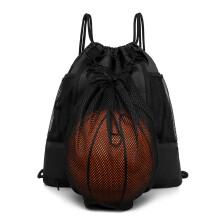 Basketball Shoulder Bag Portable Foldable Sackpack Drawstring Backpack Black For Boys Soccer Sports Gym