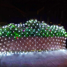 (White Light-1.5Mx1.5M 96LEDs)Garden Wall Outdoor Room Decoration Curtain LED Net Mesh Fairy Lights