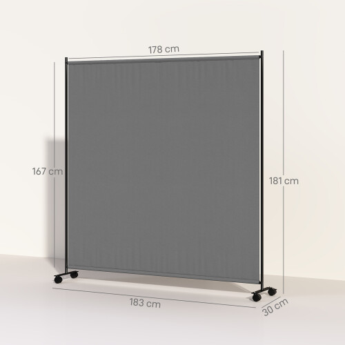 Outsunny Outsunny Garden Screen with Wheels, 6ft Rolling Privacy Room Divider, Dark Grey 2