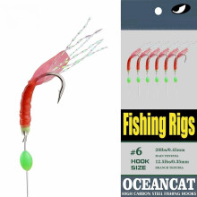 Fishing Rigs 5/10/25/50/100 Packs, 6-Hook Set, Red Skin Rubber Silk String Hooks, Saltwater And Freshwater Bait Rigs