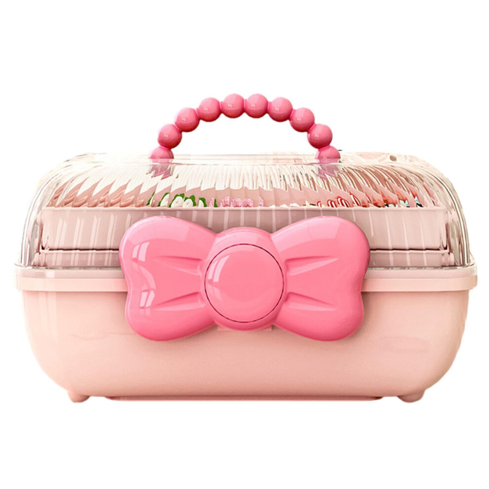 Hair Organizer Bow Hair Storage Box 3-Layer With Handle For Nails Hair Accessories Makeup Storage Macaron Pink