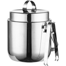 Ice Bucket Stainless Steel Double Wall Insulated Container With Handle Lid And Bonus Tongs For Wine And Champagne