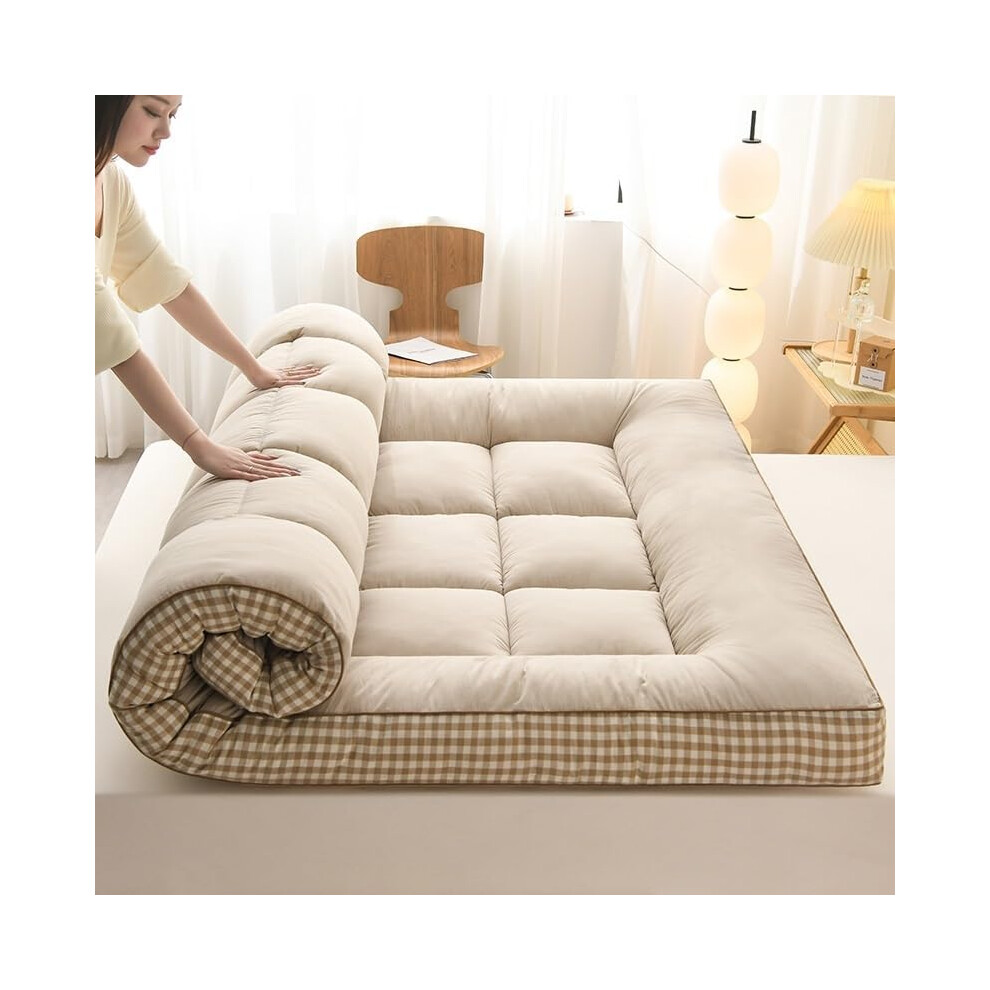 Plaid Japanese Futon Mattress Foldable Tatami Extra Fluffy Sleeping Mat Breathable Roll-Up Portable Topper 150X200 CM G-image-OPC-PMBBP99-NEW