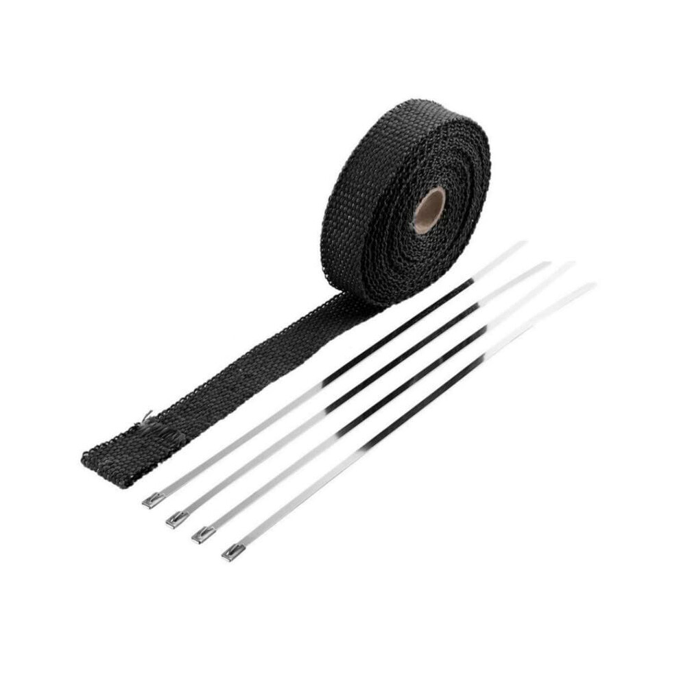 Exhaust Wrap 5M Roll Fiberglass Heat Shield For Motorcycle Exhaust Header Pipe With Stainless Ties Black 9084446433333