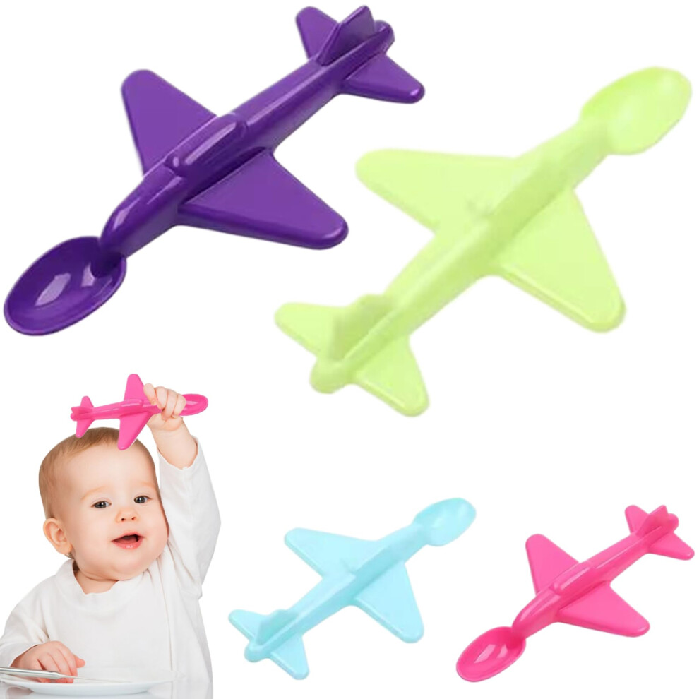 Airplane Spoon 4-Piece Set, Baby Feeding Spoons, 7x4 Inch, PP, 4 Colors, Food Safe, Dishwasher Safe, Easy Wash