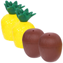4St Decoratieve Ananas En Kokos Bekers PP, Perfect Voor Hawaii Party