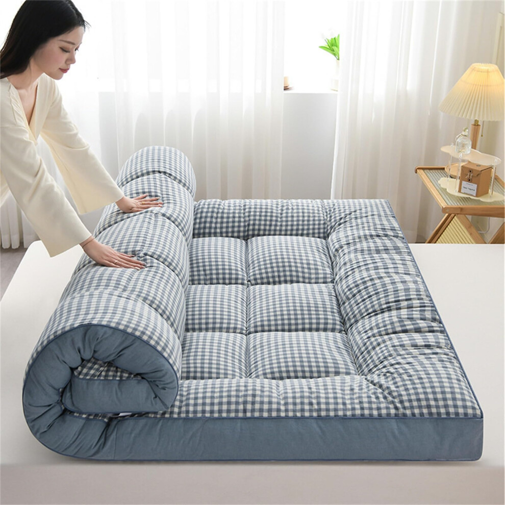 Extra Thick Japanese Futon Mattress Foldable Camping Bed Blue 80X200CM Portable Guest Bed For Home And Travel-image-OPC-PMBCCKP-NEW