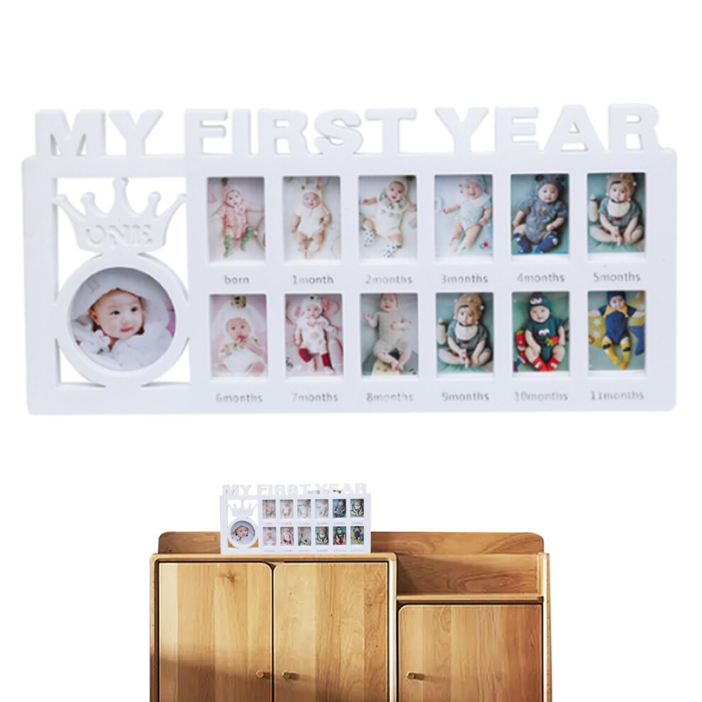 My First Year Picture Frame 12 Month Newborn Photo Frame 12 Picture Collage Milestone Shower Gift White
