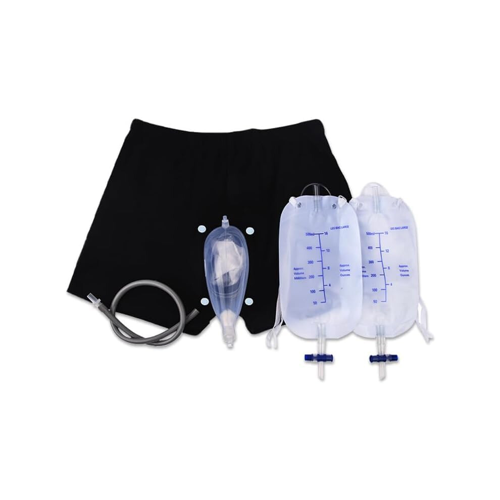 Wearable Urinal Reusable Portable Male Urine Collection Bag External Catheter With 2 Urine Catheter Pockets Size M
