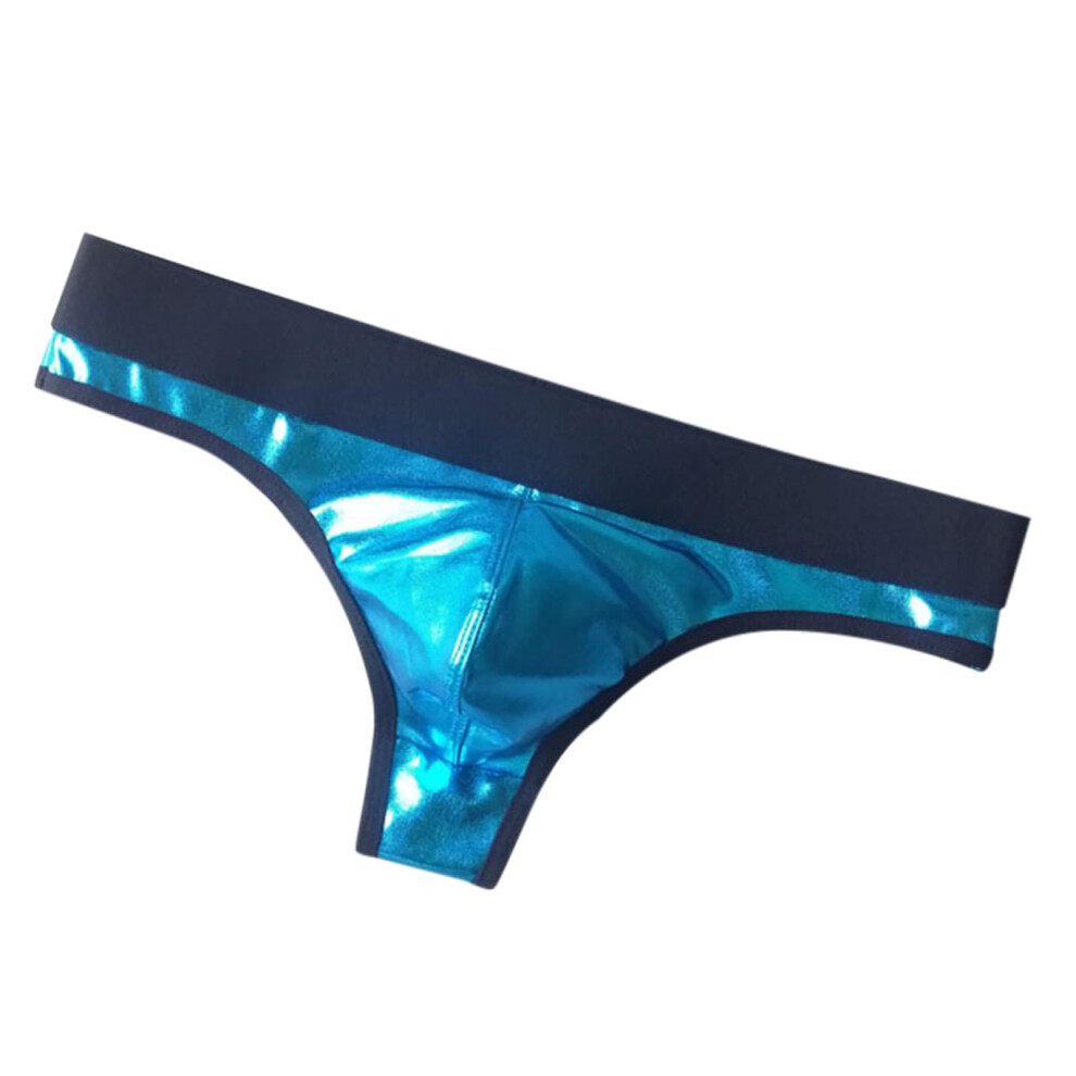 Black/Blue Mens Sexy Pu Leather Thong Underwear Wet Look Faux Leather Clubwear For Men Size L