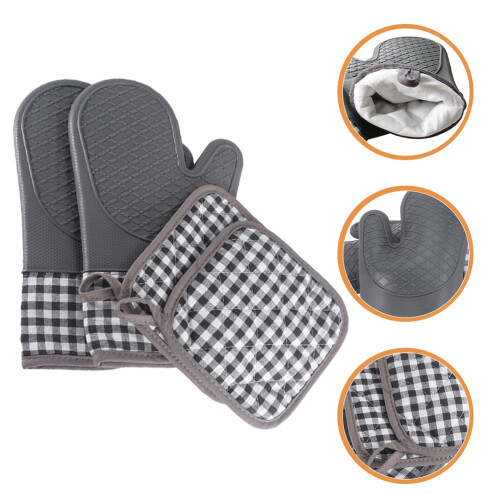 1 Set Silikon Backofenhandschuhe Mit Gittermuster 1