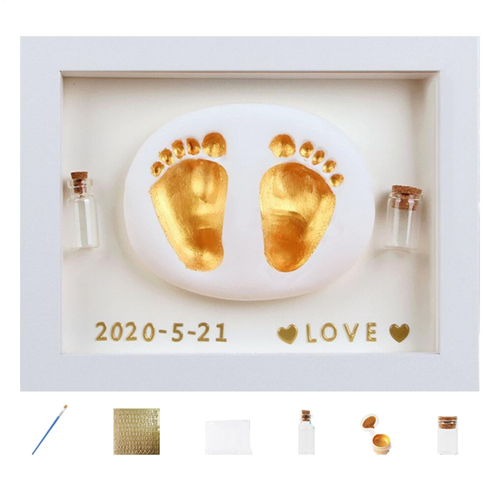 Foot Print Kit For Baby Handprint Footprint Making Kit Safe Paint White Frame Fetal Hair Collection Bottle Keepsake