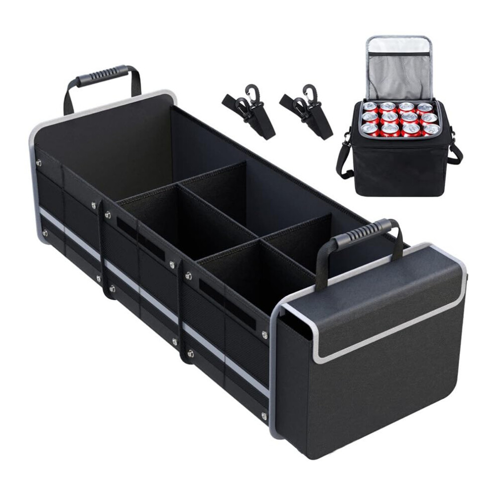 Car Boot Organiser With Cooler Bag Trunk Organiser Foldable 5 Compartments For Vehicle And Suv Black 9084446441000