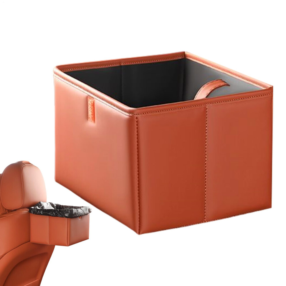 Garbage Can For Car Foldable Leather Trash Bin, Auto Trash Container With Bottle Holder, Compact Suv/Truck Home Orange 9354506307615