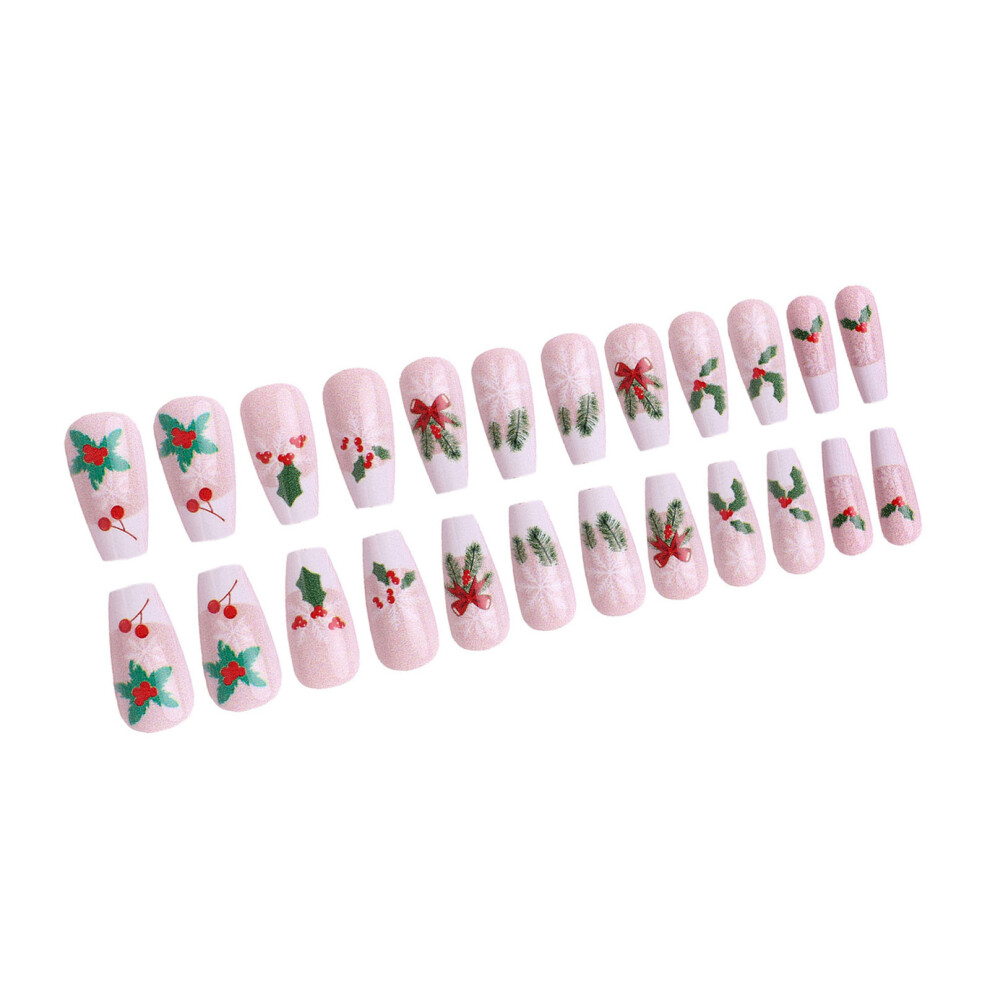 White,Red 24Pcs Reusable Red White Artificial Nail With Snowflake Bows-A