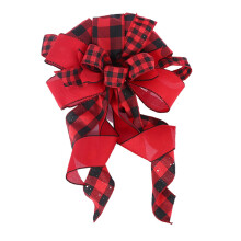 Christmas Tree Topper Bowknot Ornament Red Black Plaid Satin Ribbon Indoor Tree Decoration Traditional Bowknot Decor