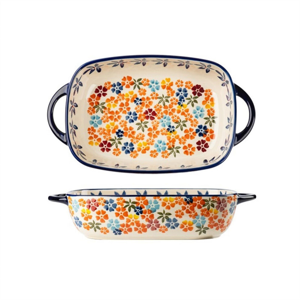 Baking Tray Ceramic Oven Plate With Handles 27.6 Cm 11 Inch High Temperature Resistant Vintage Tableware-image-OPC-PMBDC68-NEW