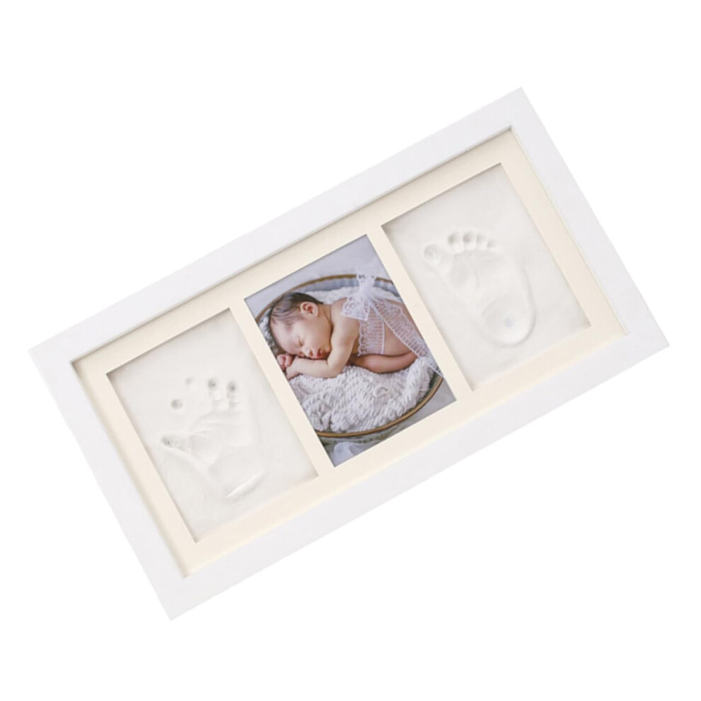 Hand and Foot Prints Photo Frame Kit White Wooden Design Newborns Keepsake For Nursery Decor
