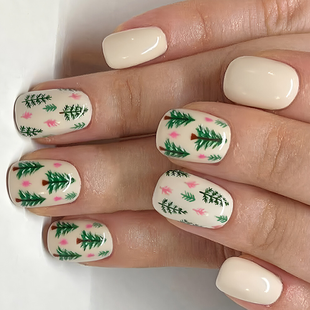 Green 24Pcs Christmas Press On Nail Shinning Artificial Nail Reusable