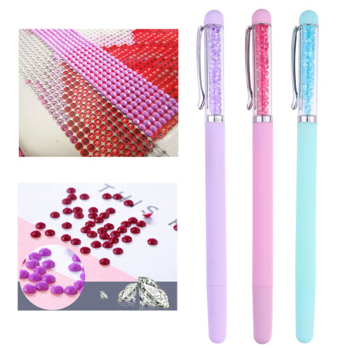 3Pcs Nail Art Dotting Pen Set Assorted Colors Rhinestones Picker Tools 2
