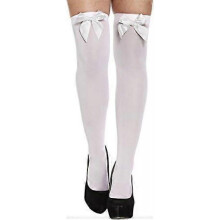 WHITE HOLD-UP STOCKINGS  with WHITE BOWS Halloween