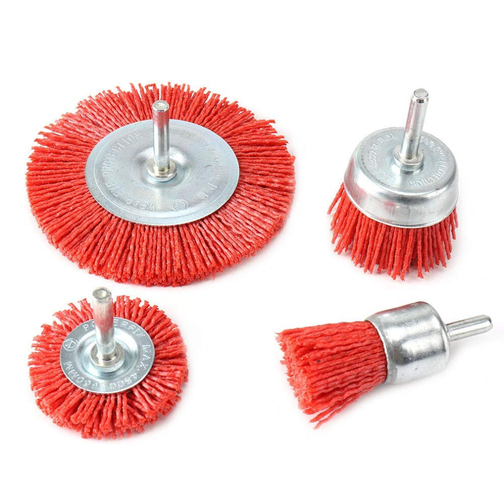 Nylon Filament Abrasive Wire Cup Brush Kit, 4 Pcs, 1/4-Inch Shank, For Drill Rotary Tool, Nylon End Brush 9393856412174