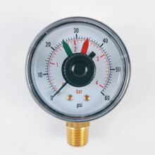 YN50 Dual-Pointer Pressure Gauge, Model YN50, Industrial Analog Gauge, Red and Green Display, Class 1.6 Accuracy