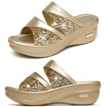 Sommer Keil Slipper Fischmund Gold 1 Paar