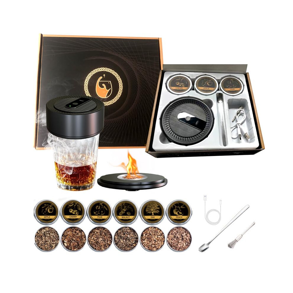 Electric Whiskey Smoker Kit With 6 Wood Chips, Rechargeable Cocktail Smoker For Old Fashioned, No Butane Needed, Gift For Dad Or Boyfriend
