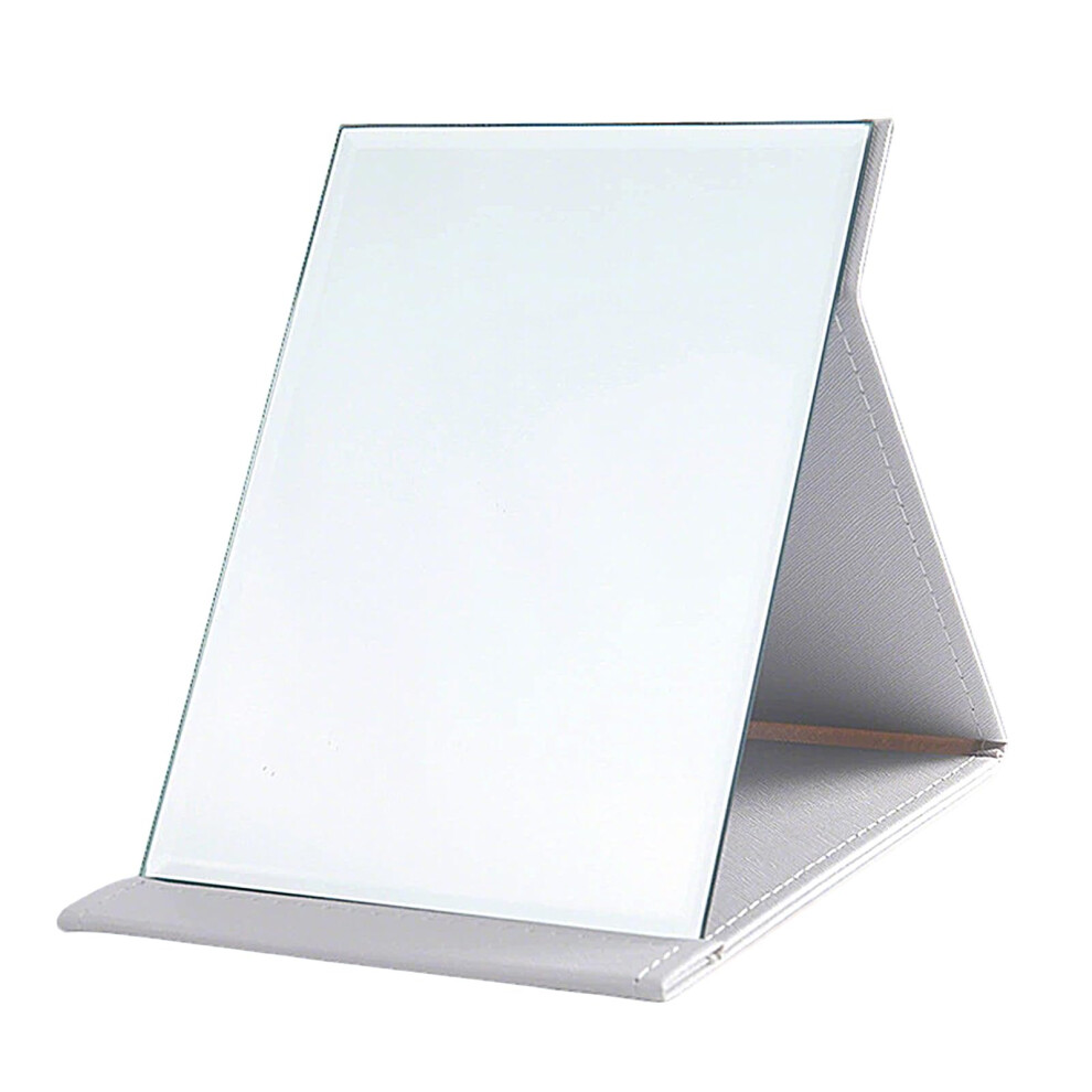 White Folding Tabletop Travel Hd Makeup Mirror Pu Leather Foldable Cosmetic Mirror 16.5 X 12.3 Cm Compact Vanity