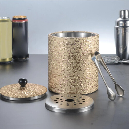 Stainless Steel Ice Bucket Double Layer With Lid Wall Insulation Keeps Beverages Cold Black 1