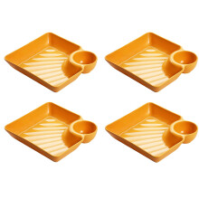 Ceramic Dinner Plates 7.2-Inch Square Sushi Plates, 8-Set, Green Divided Serving Trays for Dessert and Salad
