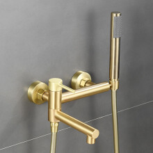 Bath Shower Mixer Tap Wall Mounted Brushed Gold 90 Swivel Single Lever Bath Tap Shower Head And Hose Set For Bath Taps