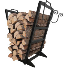 Outdoor Fireplace Firewood Rack Black Powder Coated Steel Log Hoop Storage Rack For Firewood And Lumber