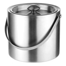 Ice Bucket Stainless Steel With Lid Double-Layer Insulation For Bar Champagne And Wine 16.5x15 Cm Silver
