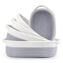 Set Of 5 Cotton Rope Woven Storage Baskets With Handles For Bathroom Nursery Kitchen And Bedroom In Off White And Gray