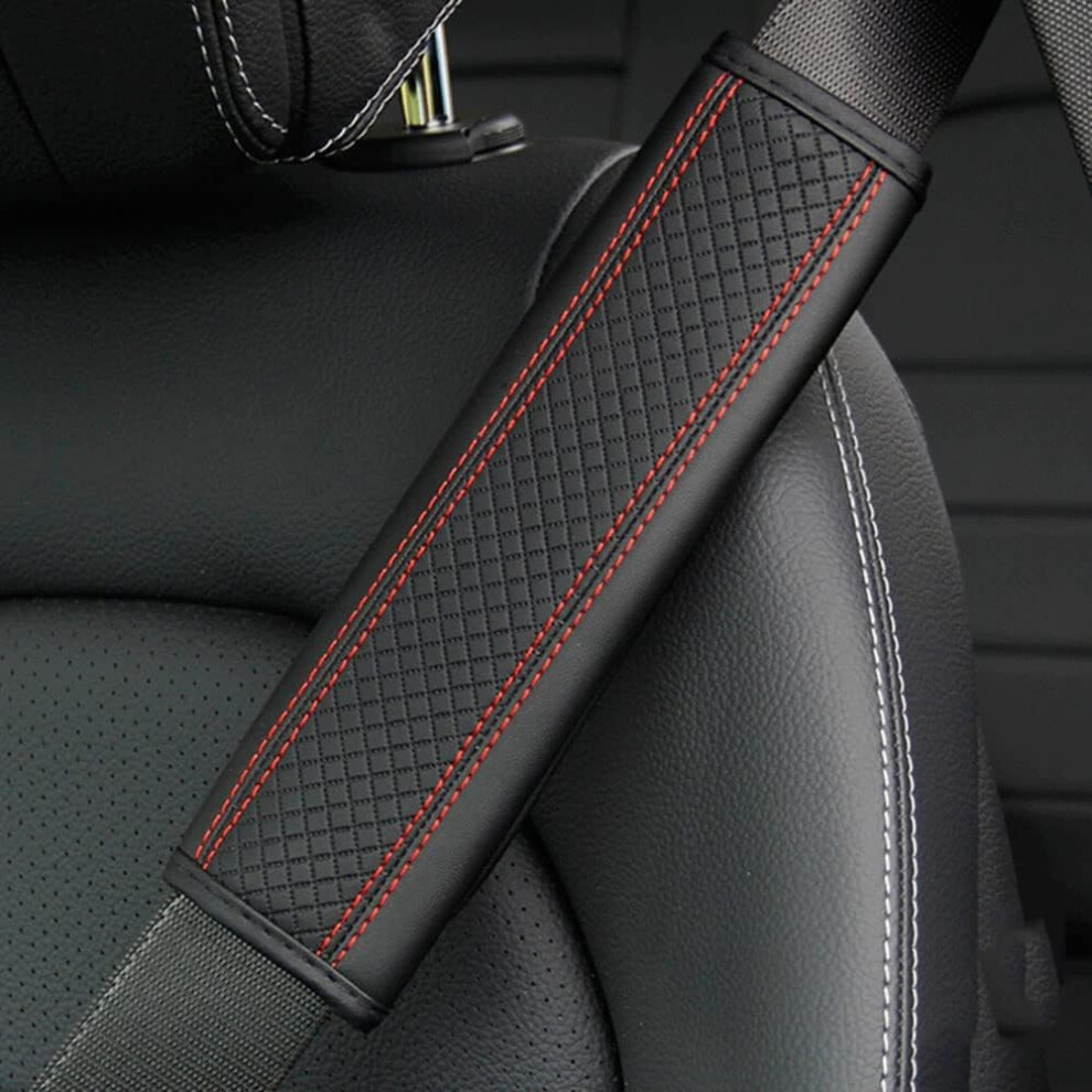 Car Seat Belt Padding For VW Beetle Phaeton Magotan Touareg Passat Polo Microfiber Leather Soft Comfort Black Red-image-OPC-PMBG88G-NEW