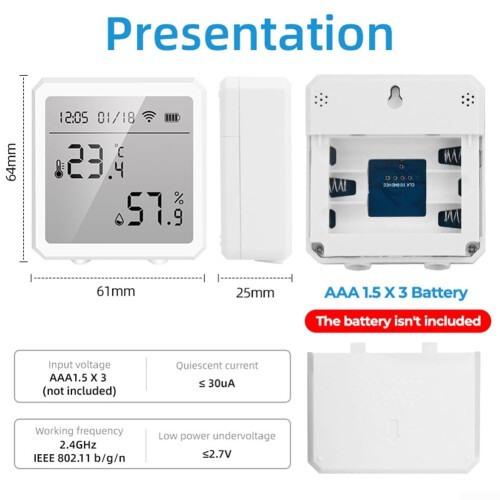 Remote Monitoring Functions Indoor Temperature Humidity Sensor With E Ink Display App Notifications Data Storage Export 1