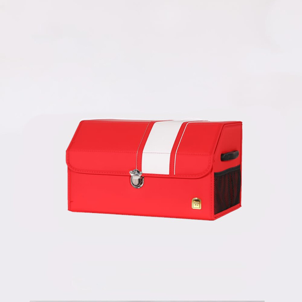 Car Leather Trunk Organizer, Compatible With Mitsubishi Pajero V73 V93 V97 Zinger, Foldable Storage Box, Medium Red 9354506339289