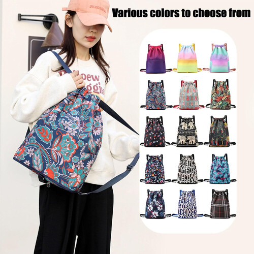 Gym Bag Drawstring Sack Lightweight Unisex Gym Backpack Multi Pocket Printing 2