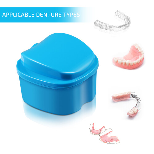 De Armazenamento Para Dentaduras Com Escorredor Azul- 1