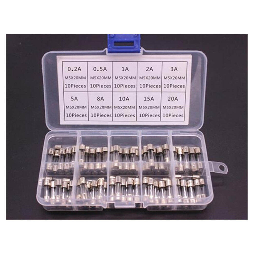 Fuse 100Pcs Set 5X20mm Fast-Blow Glass Tube Fuses Assorted Kits 10A-20A 9393856420681