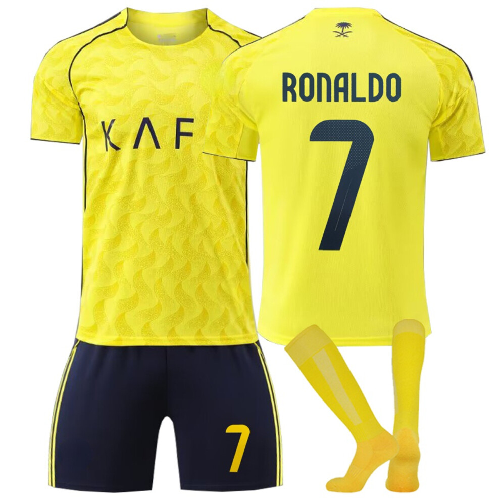 (22(120-130CM)) Yellow Nassr Sport Socks Get Free Print #7 Ronaldo Yellow T-shirt & Shorts