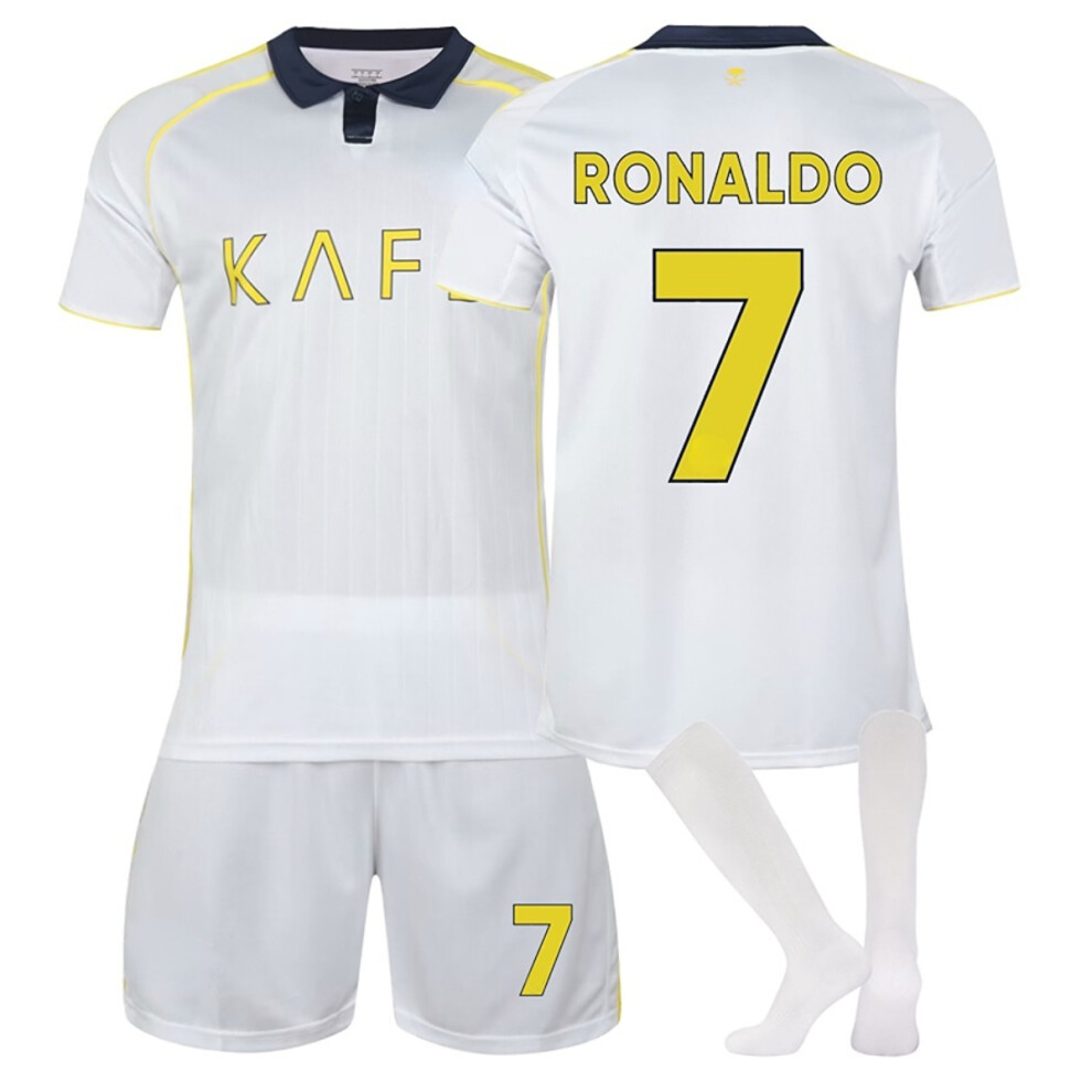 (26(140-150CM)) White Nassr Sport Socks Get Free Print #7 Ronaldo White T-shirt & Shorts
