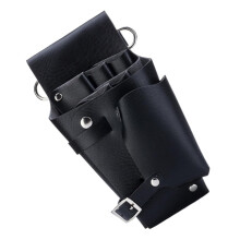 Hair Stylist Scissors Pouch Belt Black Leather Multi-Compartment Waist Bag For Hairdressing Tools And Salon Professionals