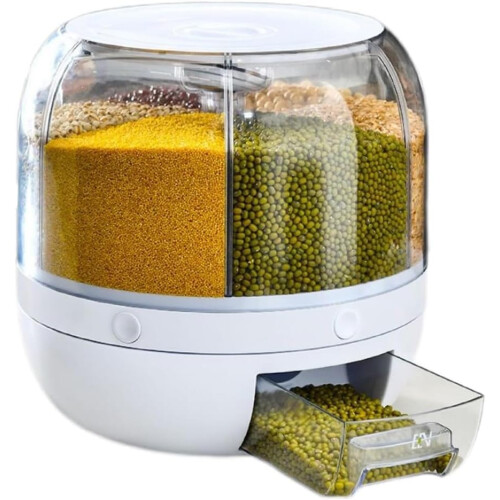 6 Grid Cereal Storage Container Dispenser Round 360 Rotating Countertop Grain Organizer 1