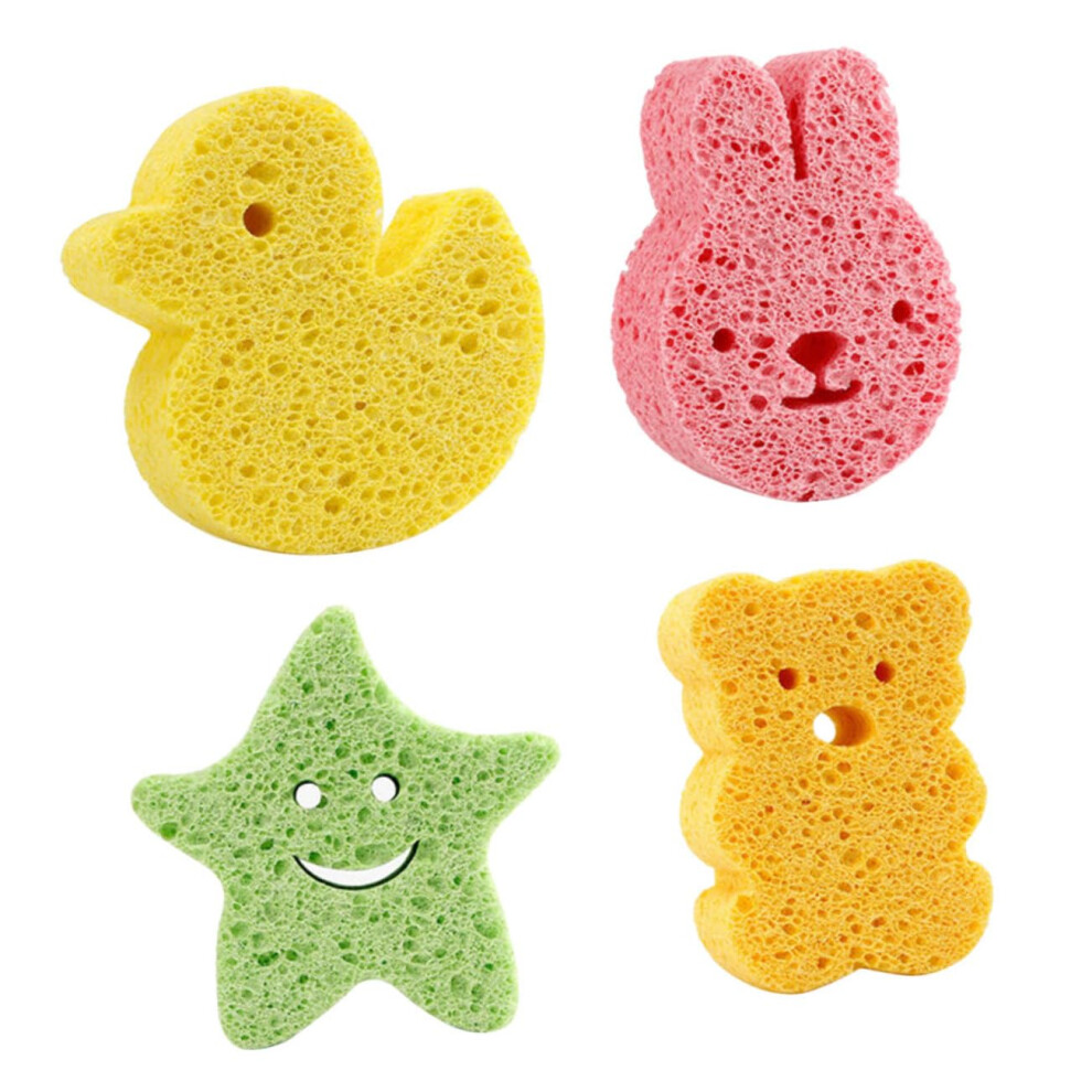 Cartoon Baby Bath Sponge 4-Piece Set, Soft Wood Pulp, Infant Sponges, Non-Toxic Bath Sponge For Newborns